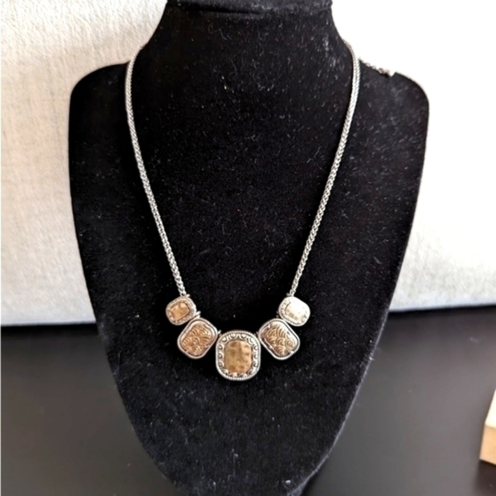 Silver tone and golden necklace 8”